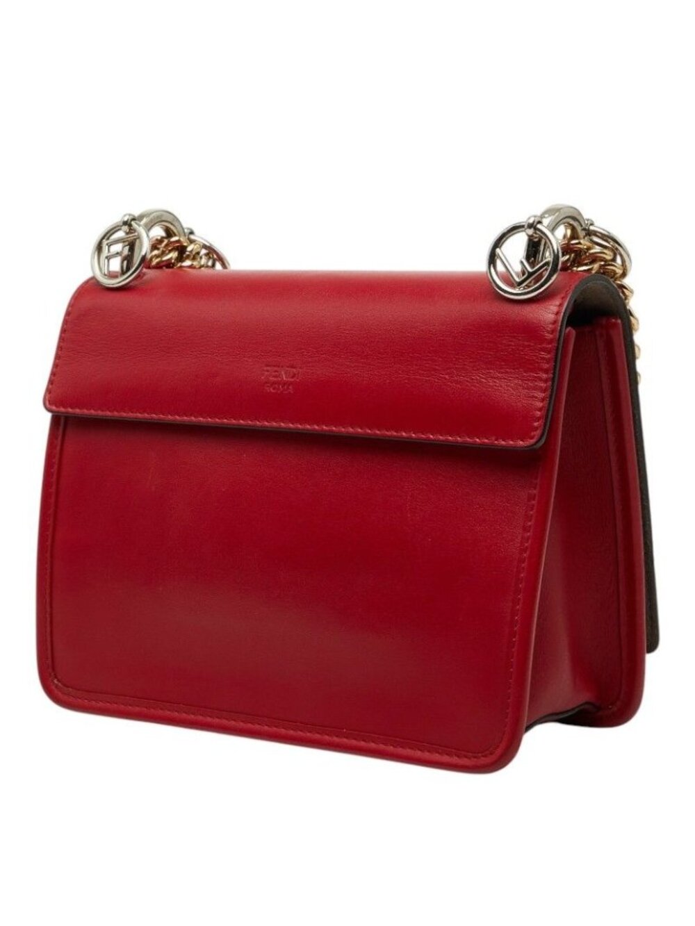 Fendi Mini Canai Chain Shoulder Bag Red Leather - Picture 2 of 10